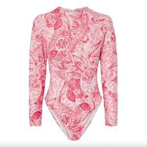 NWT Mara Hoffman Reese Rashguard Swimsuit S Red Pink Paisley Long Sleeve 1Pc
